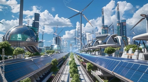 Fototapeta Futuristic Sustainable Transportation Hub Powered by Renewable Energy Sources