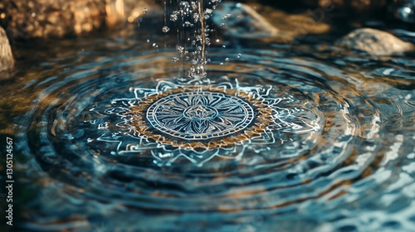 Obraz The sound vibrations of a mantra forming geometric patterns in water