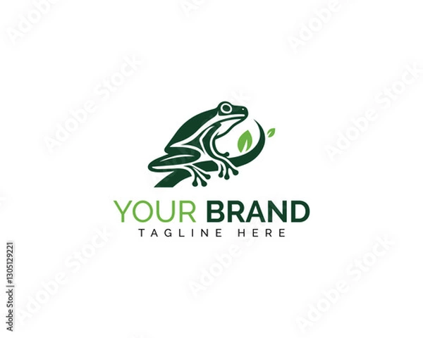 Fototapeta Frog with Leaves Minimal Logo Design Vector Template.