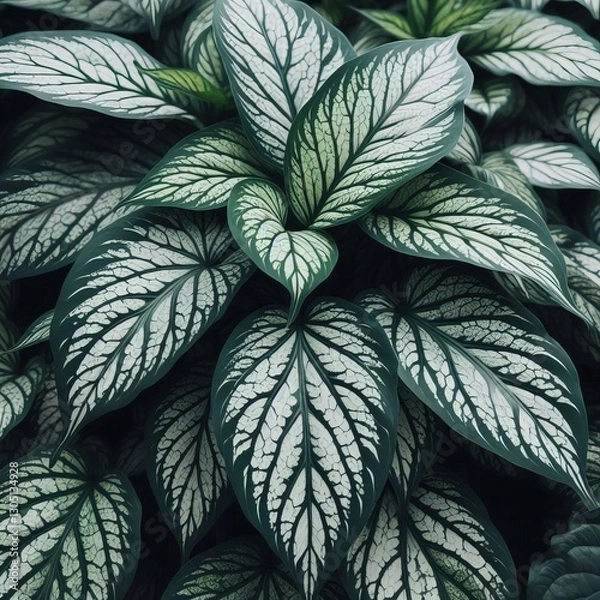 Fototapeta Variegated leaves with irregular patterns of green and white