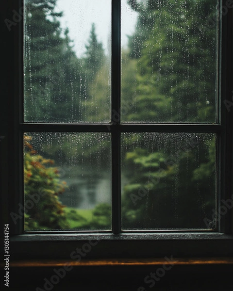 Obraz Rainy day view through a window pane.