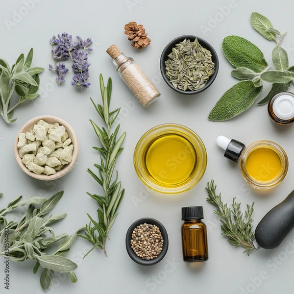 Obraz Aromatic Herbs & Essential Oils: Natural Wellness