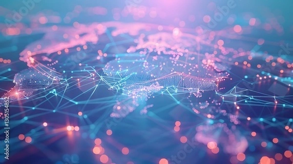 Fototapeta Global Network Connections: A Digital World Map Visualization