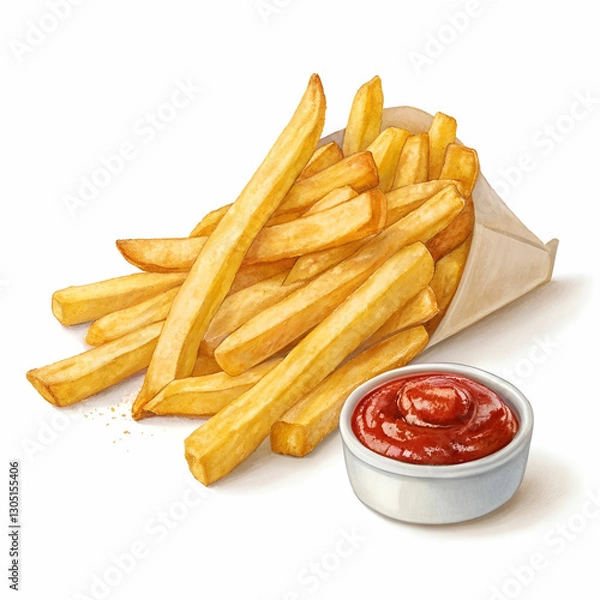 Fototapeta French fries with ketchup on a transparent background.