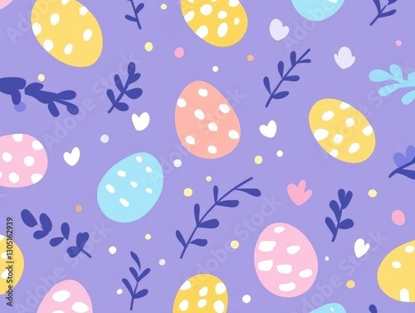 Fototapeta Easter egg pattern background with colorful Easter eggs on a purple background