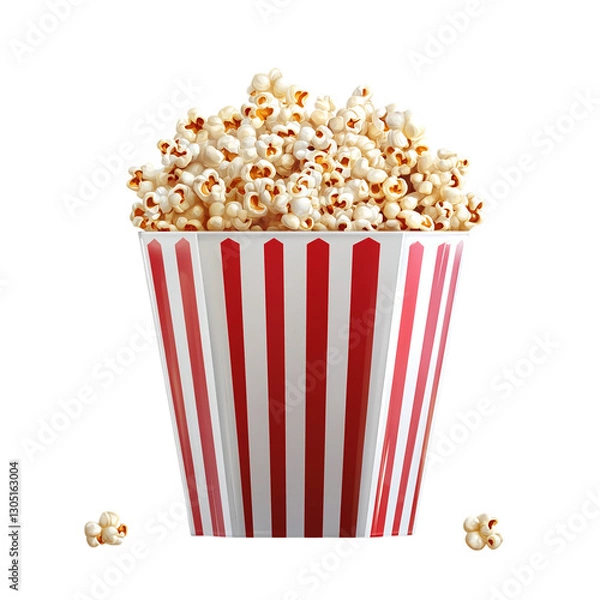 Fototapeta A red and white striped popcorn bucket filled with popcorn isolated on transparent background.