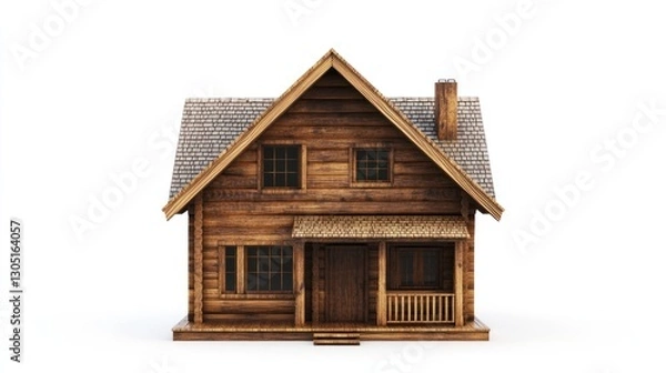 Fototapeta Wooden log cabin house isolated on white background. Possible use Stock photo for real estate, architecture, or design