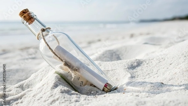 Fototapeta Message in a Bottle on Sandy Beach
