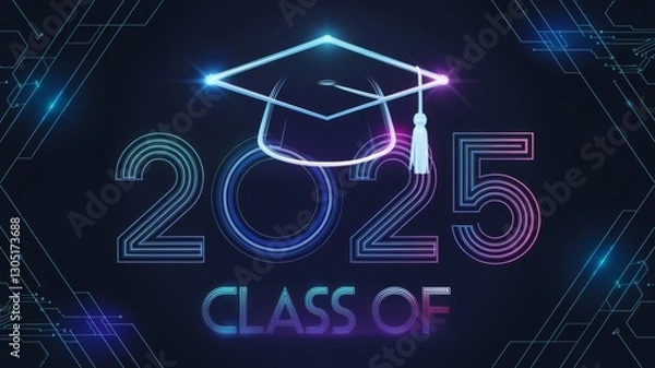Fototapeta Class of 2025 Futuristic Graduation Emblem with Holographic Design Generative AI