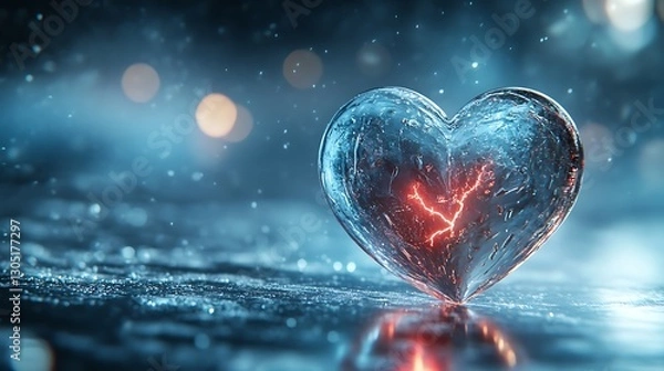 Fototapeta Ice heart with lightning. Sparkly, blurred