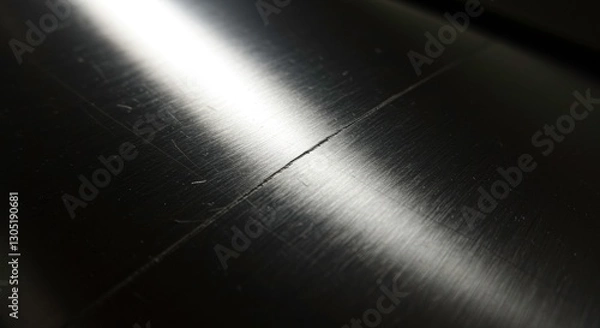 Obraz Scratched Metal Surface: A close-up view captures the raw industrial texture of a metallic surface marred by a distinct scratch, revealing the marks of time and use.