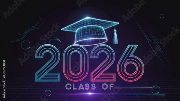 Obraz Class of 2026 Futuristic Graduation Emblem with Holographic Design Generative AI