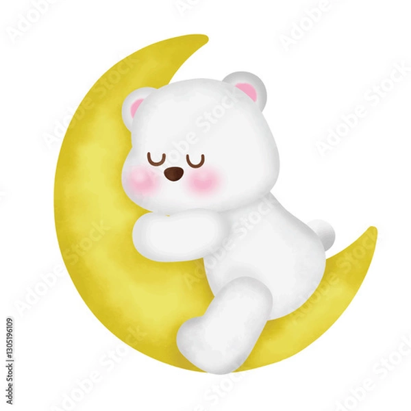 Obraz Cute Bear Sleeping on a Moon