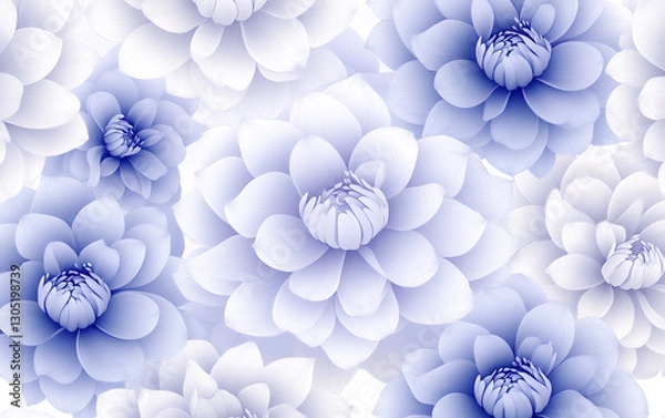 Fototapeta a seamless pattern of delicate blue line art dahlia flowers,