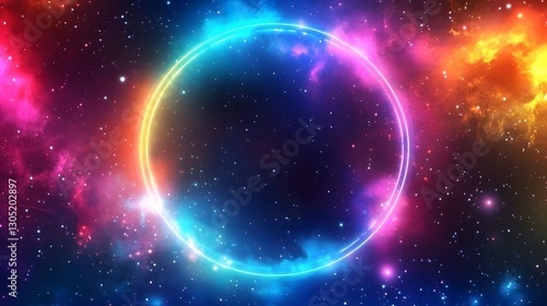 Fototapeta A vibrant glowing circle in a colorful starry cosmos background
