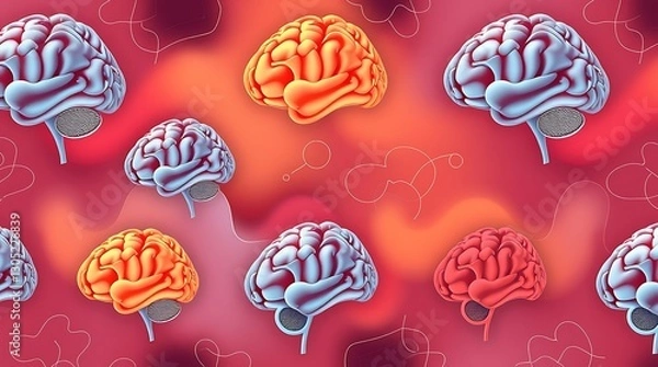 Obraz Brain Pattern: A complex pattern of human brain illustrations showcasing neurological concepts, cognitive processes, and the intricacies of the mind.