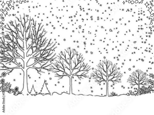 Fototapeta black and white trees background - illustration 