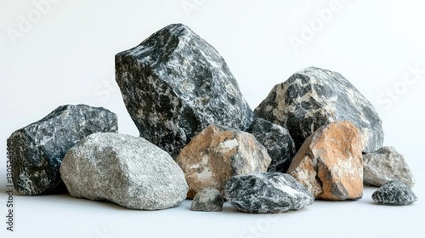 Fototapeta A Collection of Various Natural Stones Displayed on a Light Background for Use in Creative Projects, Textures, and Design Inspiration