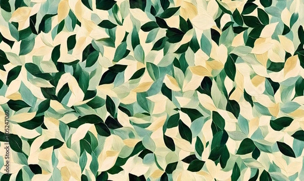 Fototapeta Seamless watercolor leaf pattern in soft green and beige tones