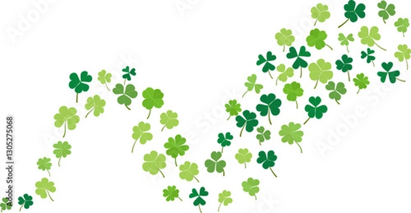 Fototapeta Green floating clover leaves flying dancing isolated on a transparent background