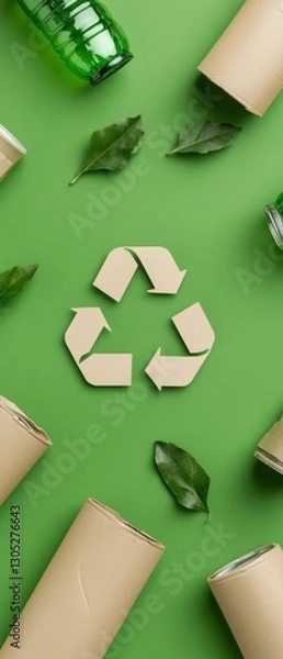 Obraz Earth Day Green Innovation Sustainable Packaging Design with Eco-Friendly Recycling Symbols - Minimalist Circular Economy Visual for Corporate Sustainability Branding