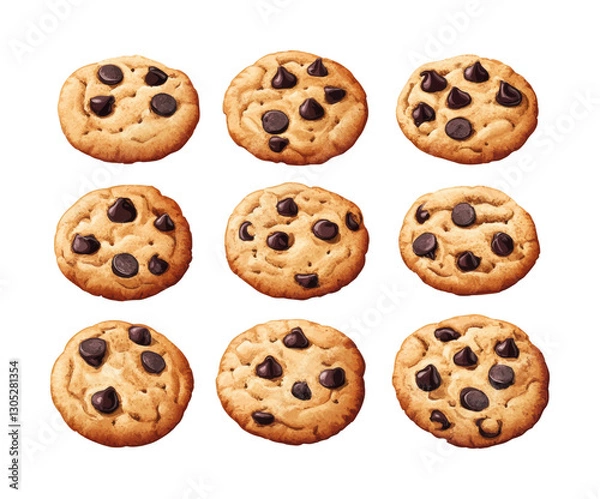 Fototapeta Delicious chocolate chip cookies recipe isolated on transparent background png