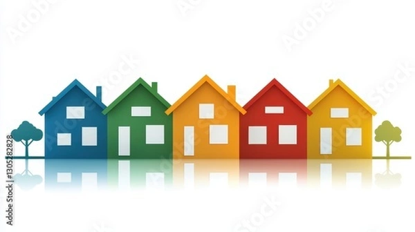 Fototapeta Charming suburban homes with trees, embracing nature and comfortable living in residential area