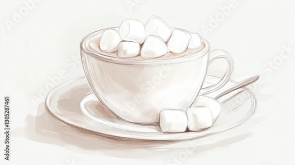 Fototapeta Steaming Cocoa with Marshmallows on White.