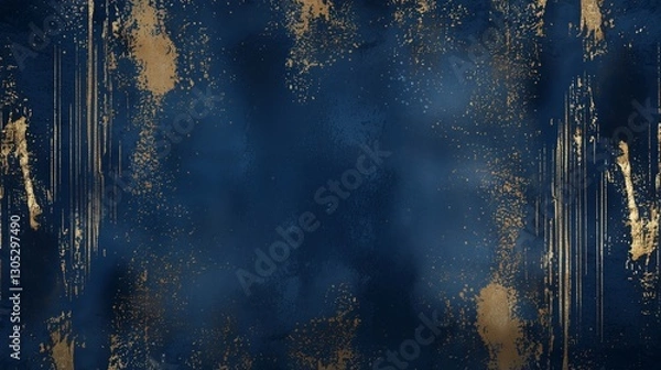 Obraz Abstract navy blue texture with gold speckles. Cracked patterns on smooth surface with metallic accents and dark design.