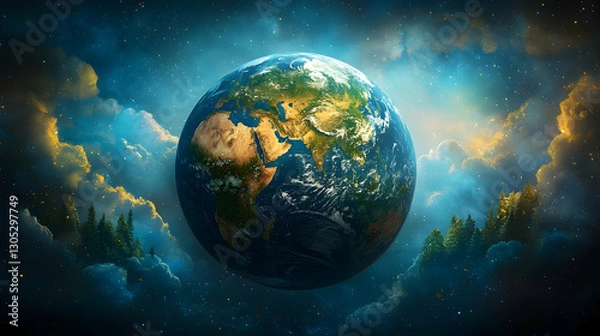 Fototapeta Earth, celestial clouds, starry night