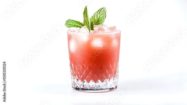 Fototapeta A glass of pink drink with a green leaf on top