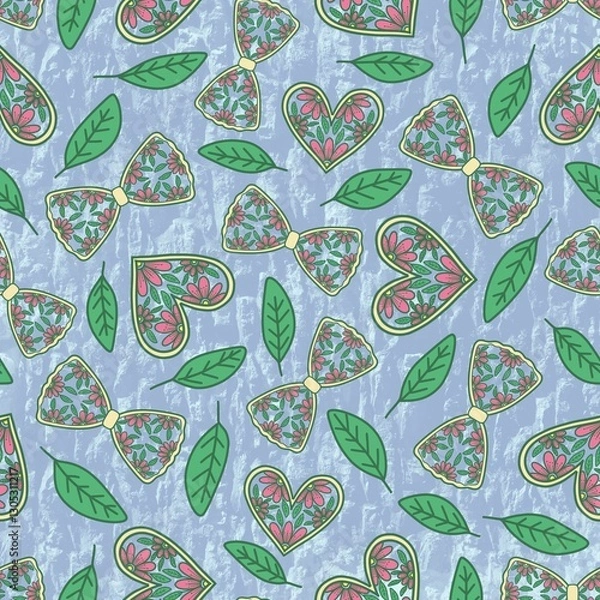 Fototapeta Seamless floral and leaf with heart pattern 