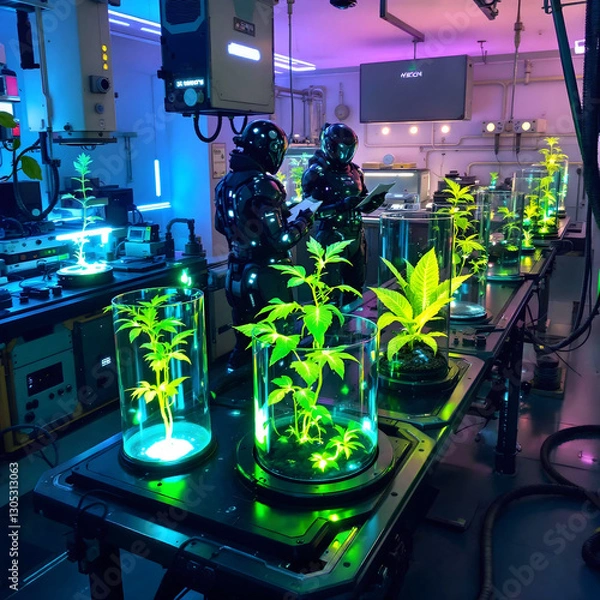 Fototapeta Futuristic Biotech Lab – Advanced Plant Growth in High-Tech Environment