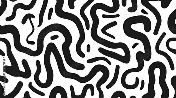 Fototapeta A black and white image of a pattern of lines and curves