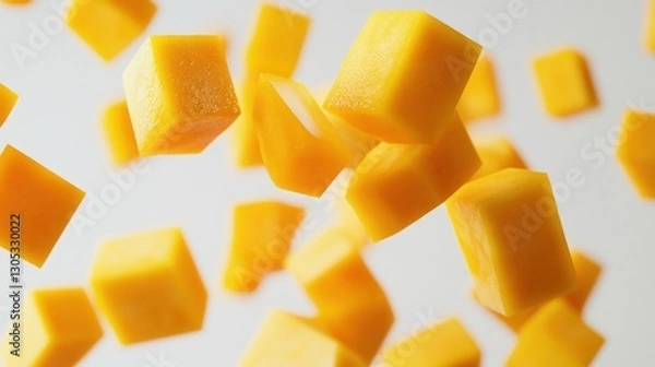 Fototapeta Falling Pumpkin Cubes on White Background