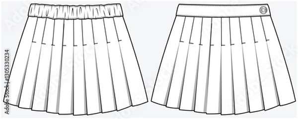 Fototapeta FRONT PLEATED DENIM SKATER SKIRT WITH TOP STITCH DETAIL DESIGNED FOR TWEEN GIRLS KID GIRLS AND TEEN GIRLS IN VECTOR FILE.