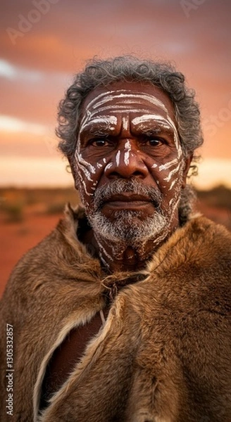 Obraz AI-generated portrait of an australian aboriginal man in traditional garb