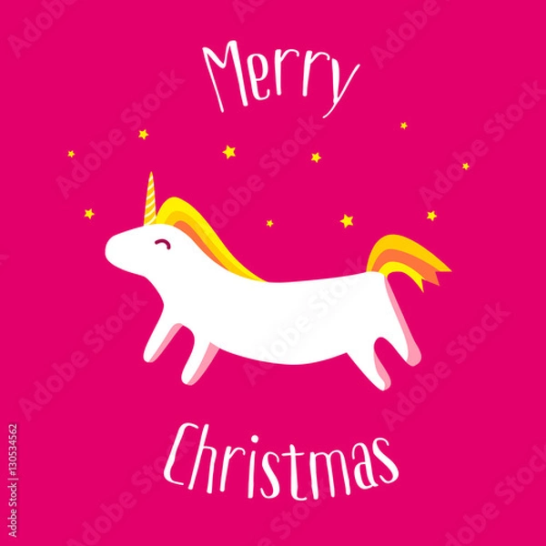 Obraz Merry Christmas card with fun unicorn. Vector illustration.