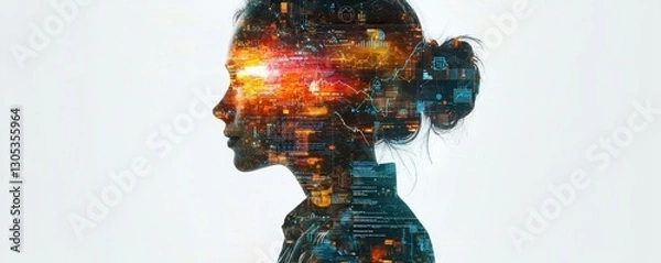 Fototapeta Artificial intelligence depicted as human and technological elements combined