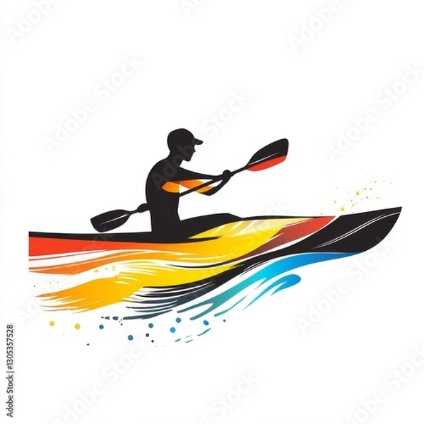 Fototapeta Kayaking Adventure: Silhouette of a Paddler Navigating Colorful Waves, Embracing the Spirit of Outdoor Recreation