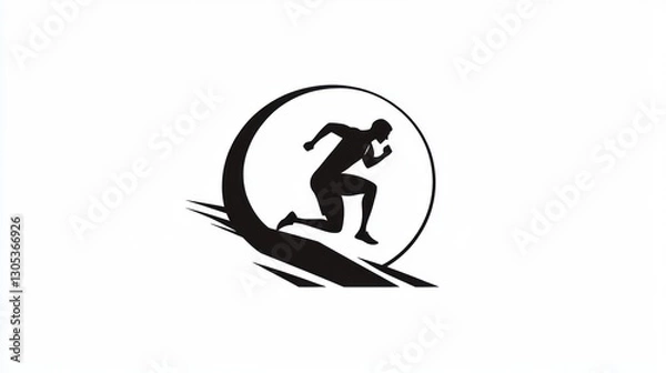 Fototapeta Running Man Silhouette on Abstract Wave Background