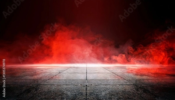 Fototapeta concrete floor and red smoke background
