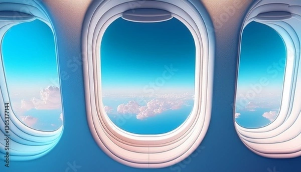 Fototapeta product display scene minimalist airplane window view with blue sky