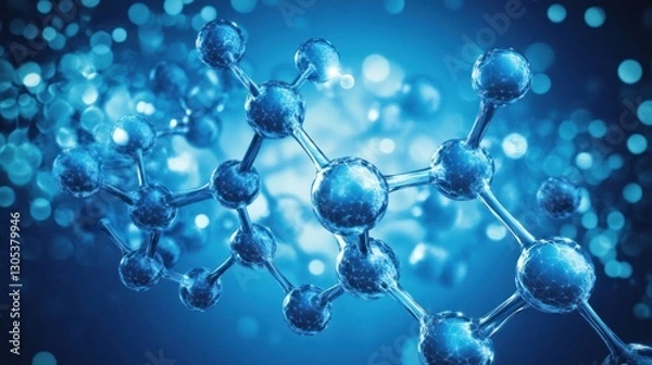 Fototapeta Abstract 3D Molecular Structure in Blue