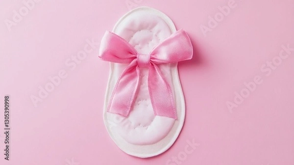 Fototapeta Pink sanitary pad with ribbon on pink background
