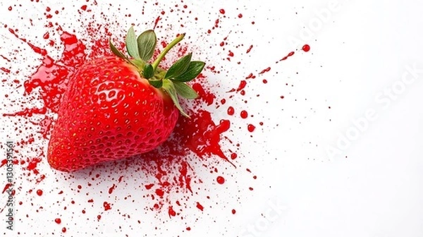 Fototapeta Strawberry Splash Ripe berry splattered with juice on a white background. Use Creative food ad