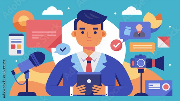 Fototapeta Through the use of automated data feeds journalists are now able to provide realtime coverage of events and issues making news consumption more dynamic and informative.. Vector illustration