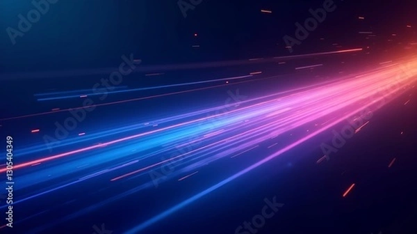 Fototapeta Dynamic light streaks create an energetic atmosphere in a digital space at night. Abstract background