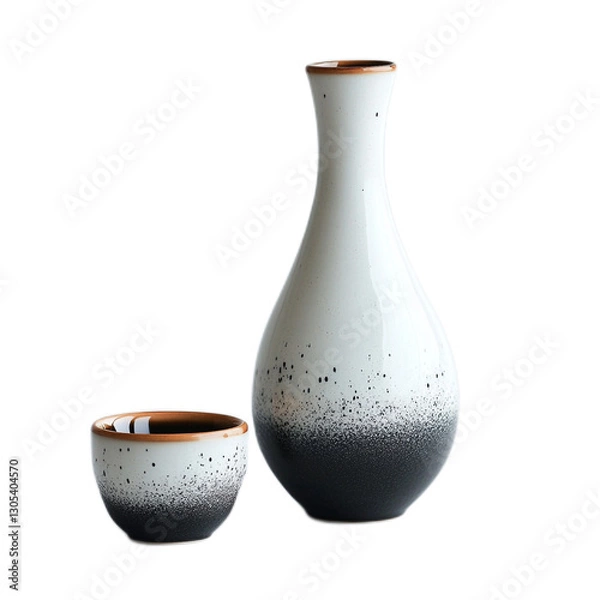 Fototapeta Elegant ceramic carafe and cup set with a modern gradient design featuring white, black, and brown hues for contemporary home decor and dining experiences