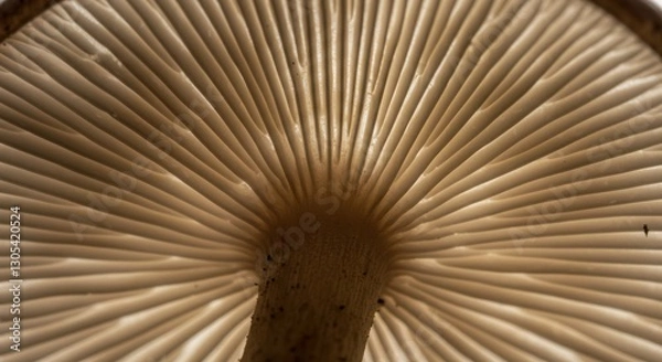 Fototapeta Close Up of Mushroom Gills Shows Unique Pattern and Texture